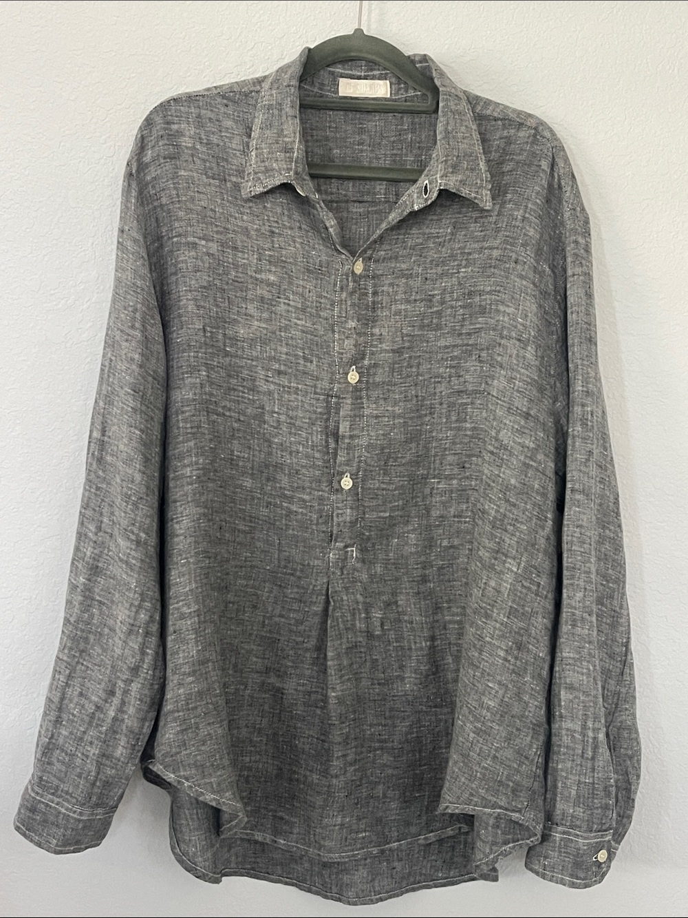 CP Shades 100% Linen Gray Popover Shirt Made in USA Women’s Medium